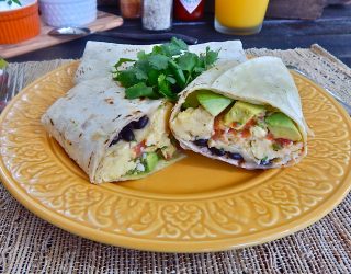 a close up of a plate of Black Bean Breakfast Burritos