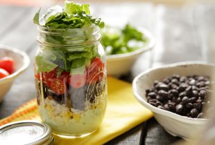 southwestern style black bean salad as a mason jar meal