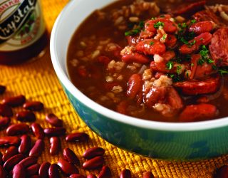 a dish of frenchmen street red beans and rice soup