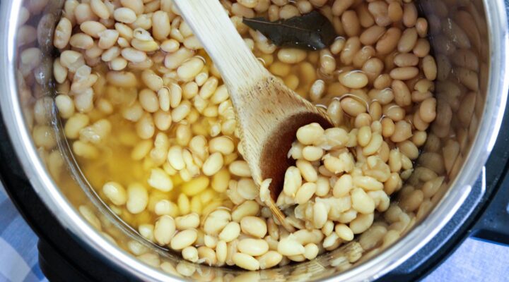 White beans cooking in instant pot