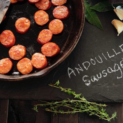 a top down view of andouille sauasage