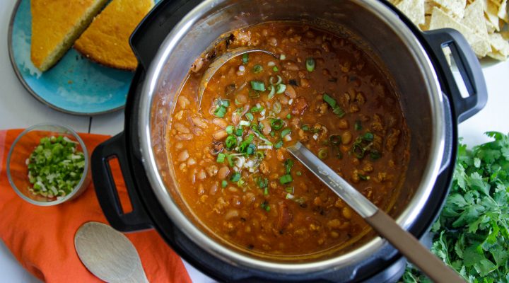 Instant Pot Pinto Chili with a side of cornbread