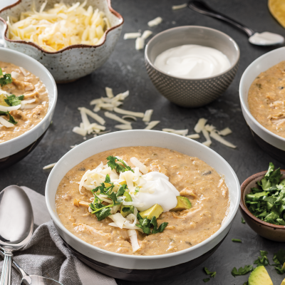 3 bowls of Cooker White Bean & Chicken Chili
