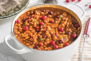 cranberry bbq baked beans in a dutch oven for Holiday Meals