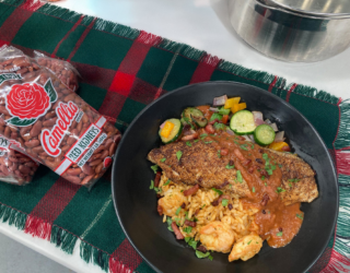 Blackened Gulf Fish with Red Bean Sauce & Sauteed Veggies