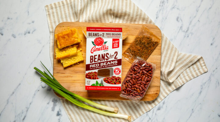 Red Beans for 2 Box opened, next to corn bread
